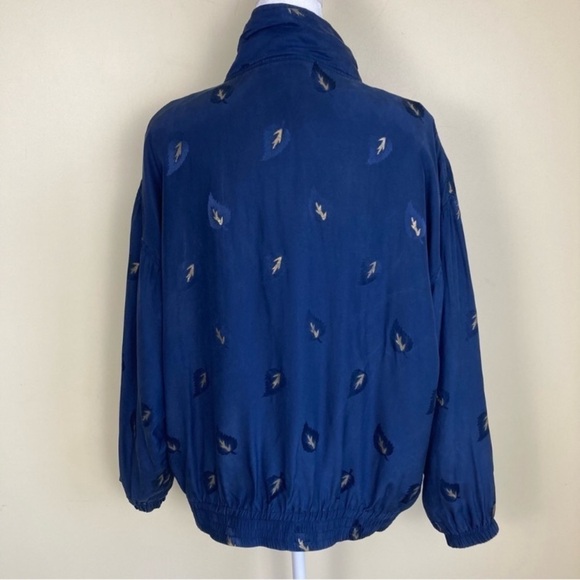 Vintage 90s Silk Bomber Windbreaker Jacket Navy Gold Leaf Print Gorpcore Sz M - Picture 8 of 16